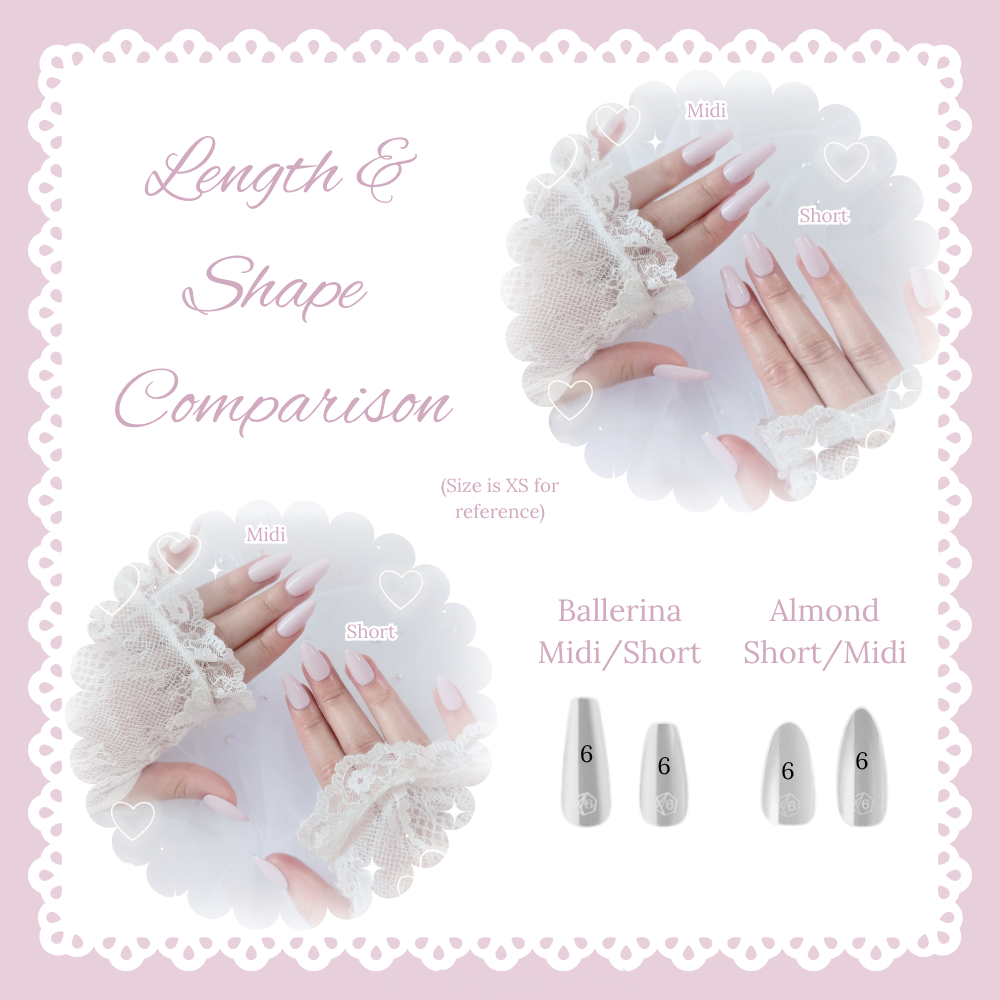 shows the difference between nail shapes and lengths