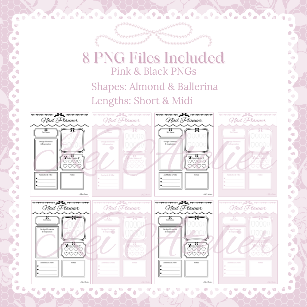 Nail planner PNG files with pink and black design